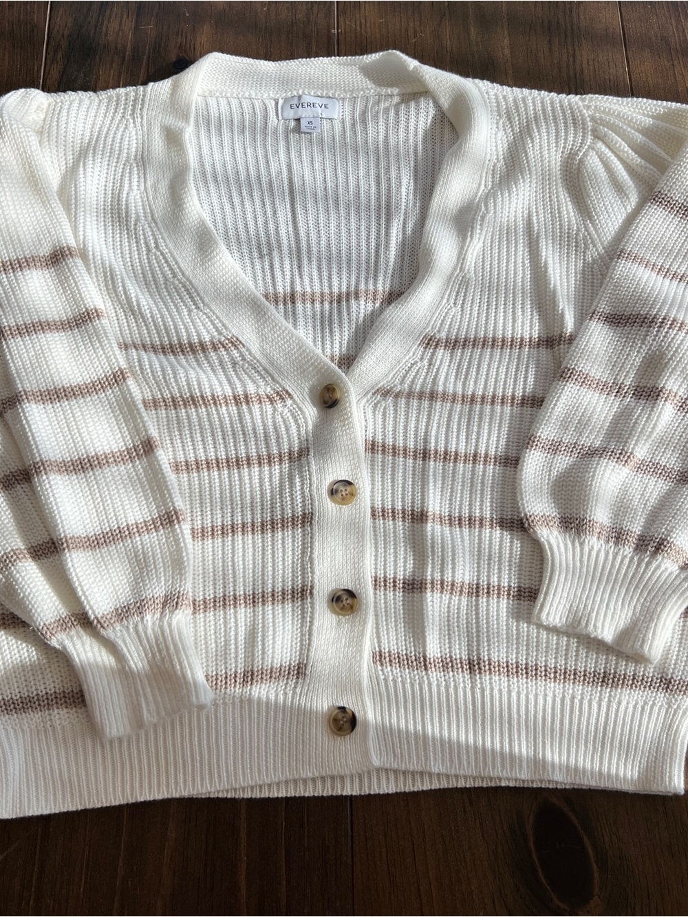 Evereve Cream Striped V-Neck Button Cardigan Sweater-size xs